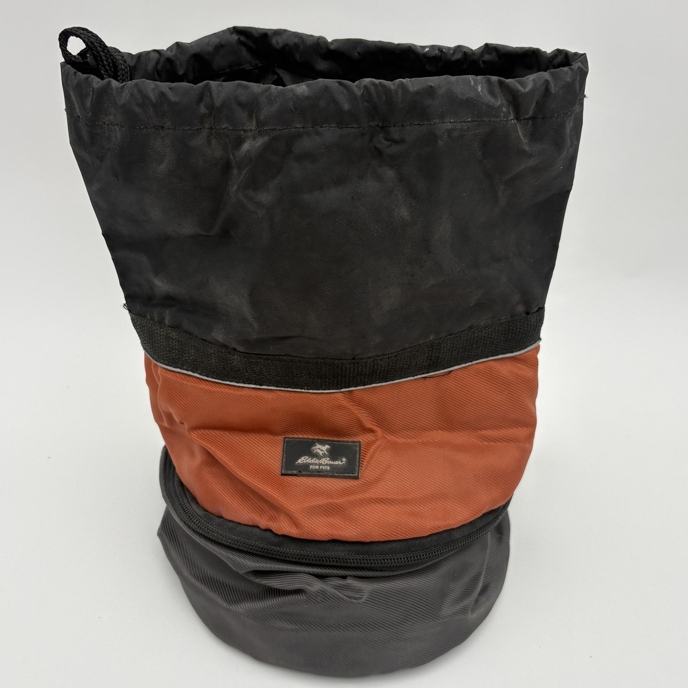 Eddie Bauer Pet Food & Water Bowl 2 Compartment Travel Orange Collapsible Nylon